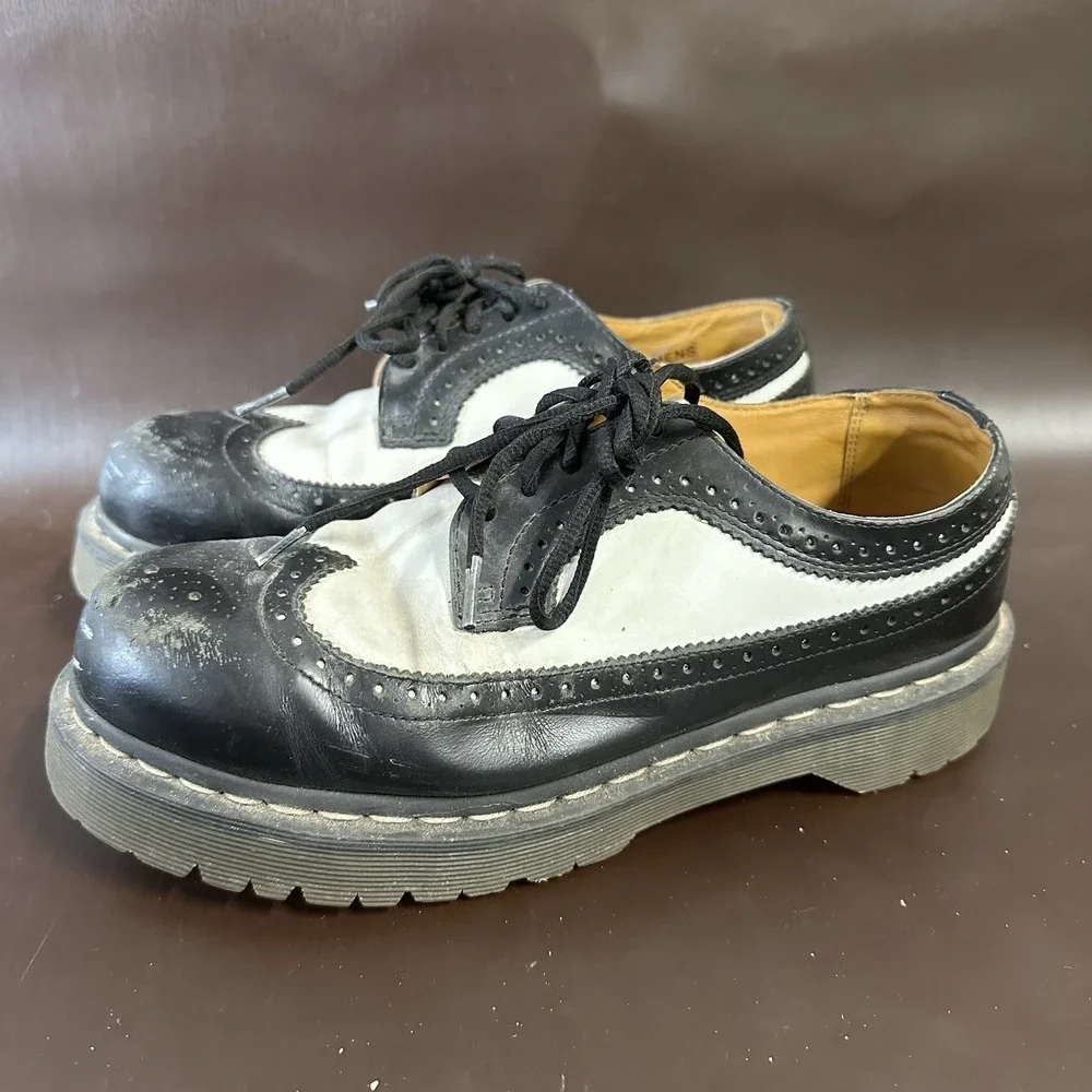Vtg Dr Martens Shoes Mens‎ UK 8 Black and White WingTip Brogue 90s Y2k Chunky